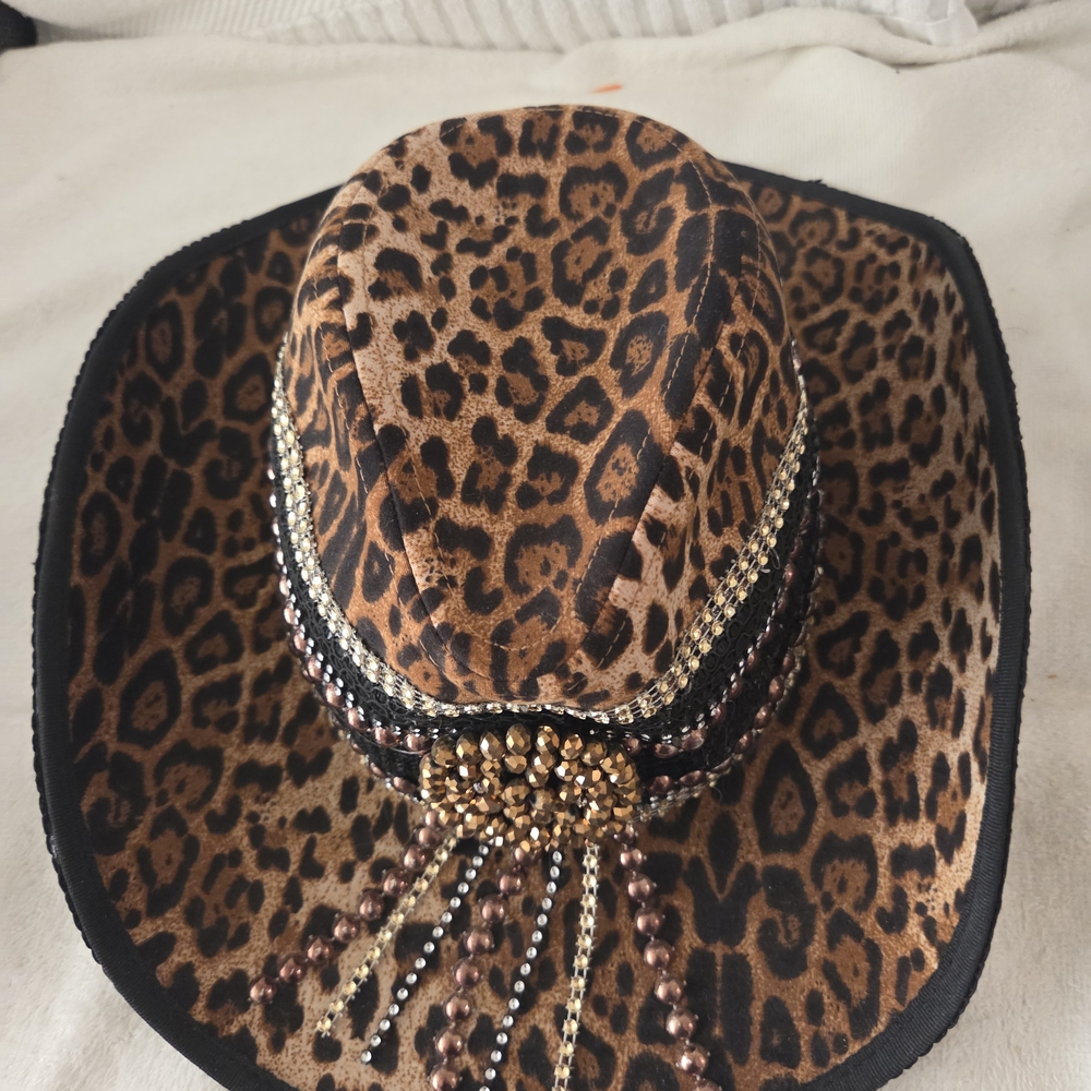 Leopard Print Women's Hat with Bead Details